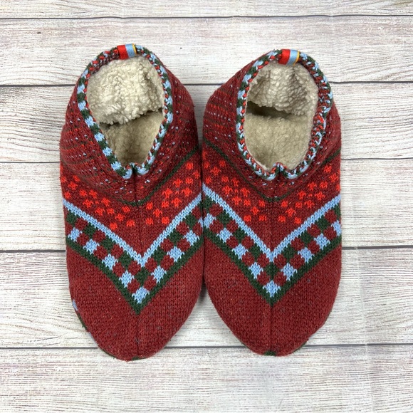 Bombas Women's Gripper Slipper Bootie Red Multicolor Sherpa-Lined Size L - Picture 1 of 9